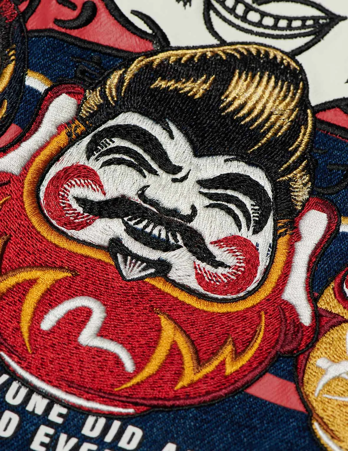 Godhead Flag and Daruma Embroidered Denim Jacket