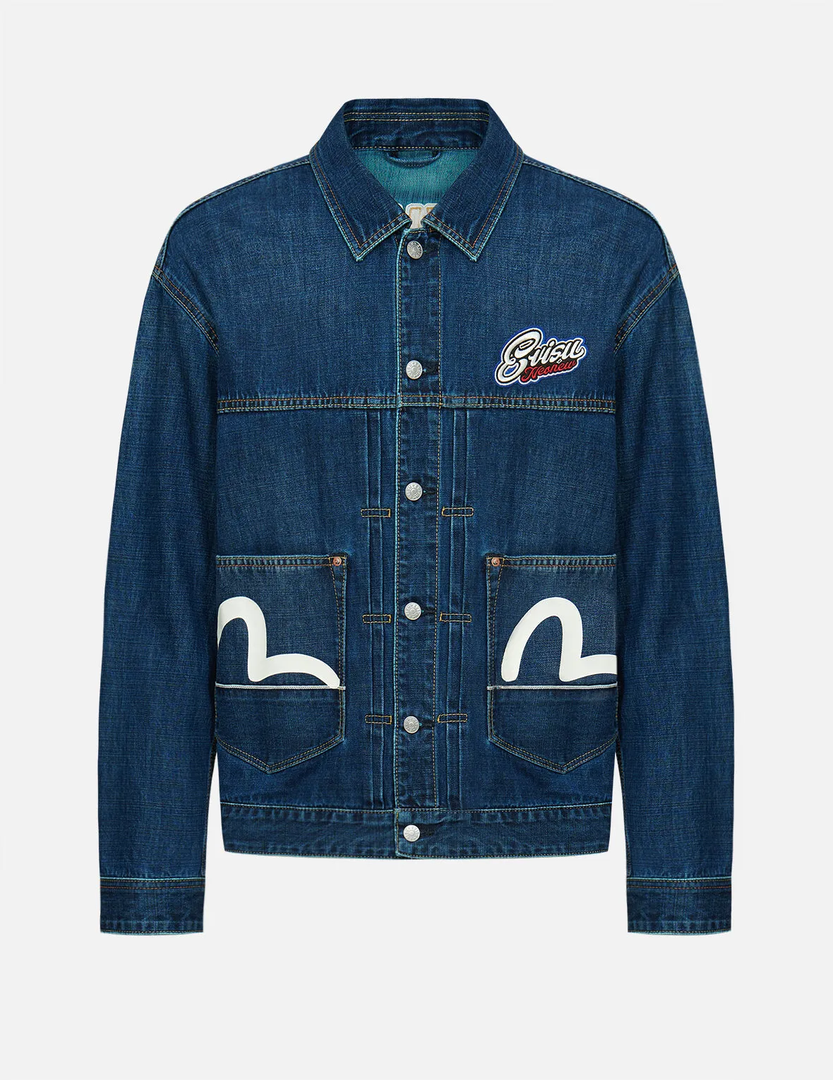 Godhead Flag and Daruma Embroidered Denim Jacket