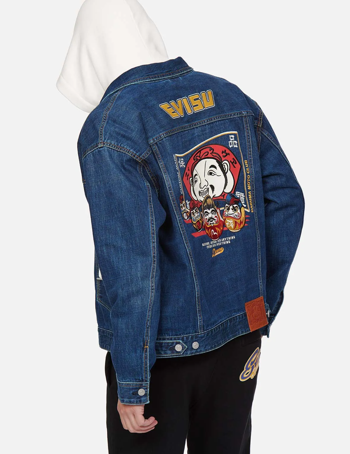 Godhead Flag and Daruma Embroidered Denim Jacket