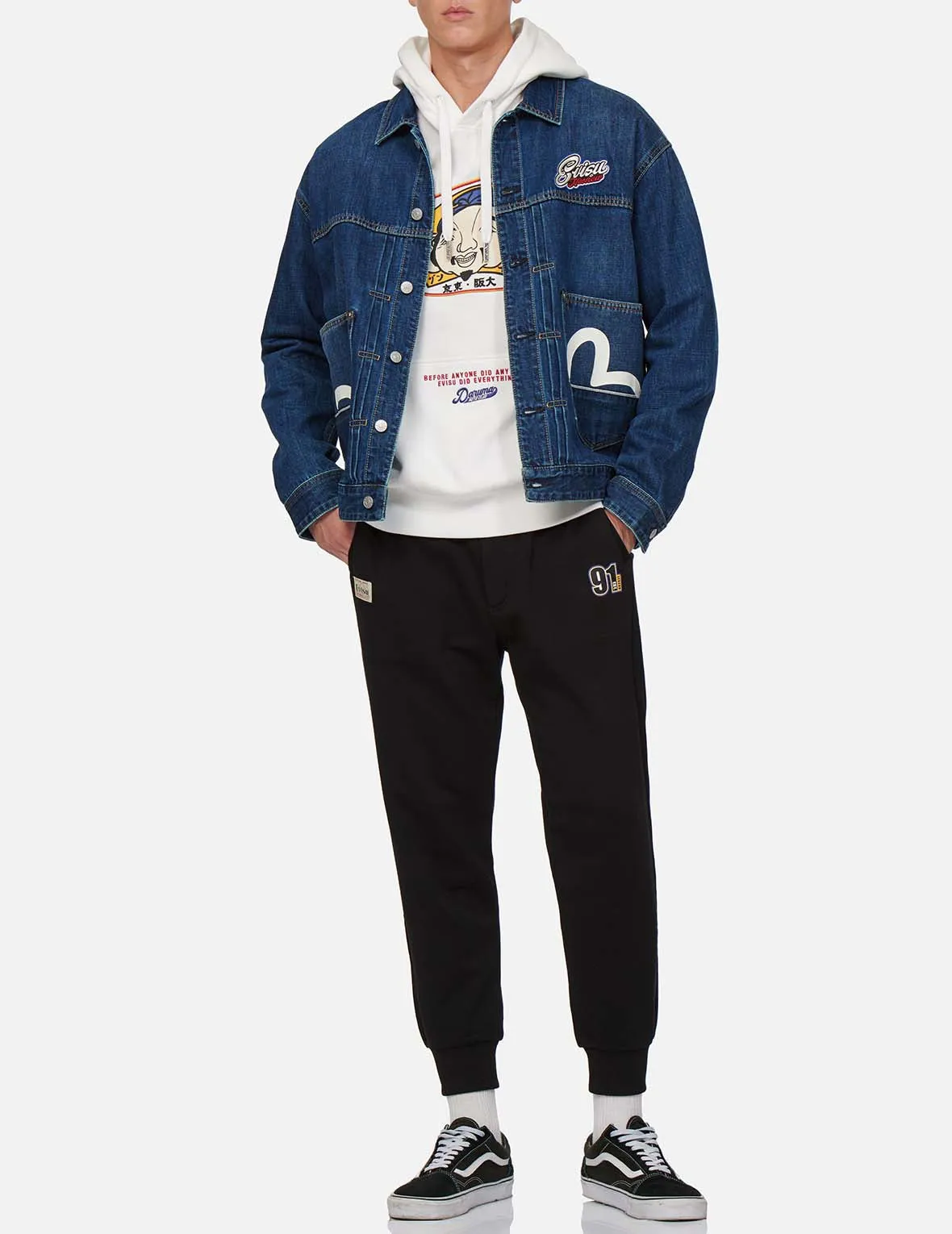 Godhead Flag and Daruma Embroidered Denim Jacket