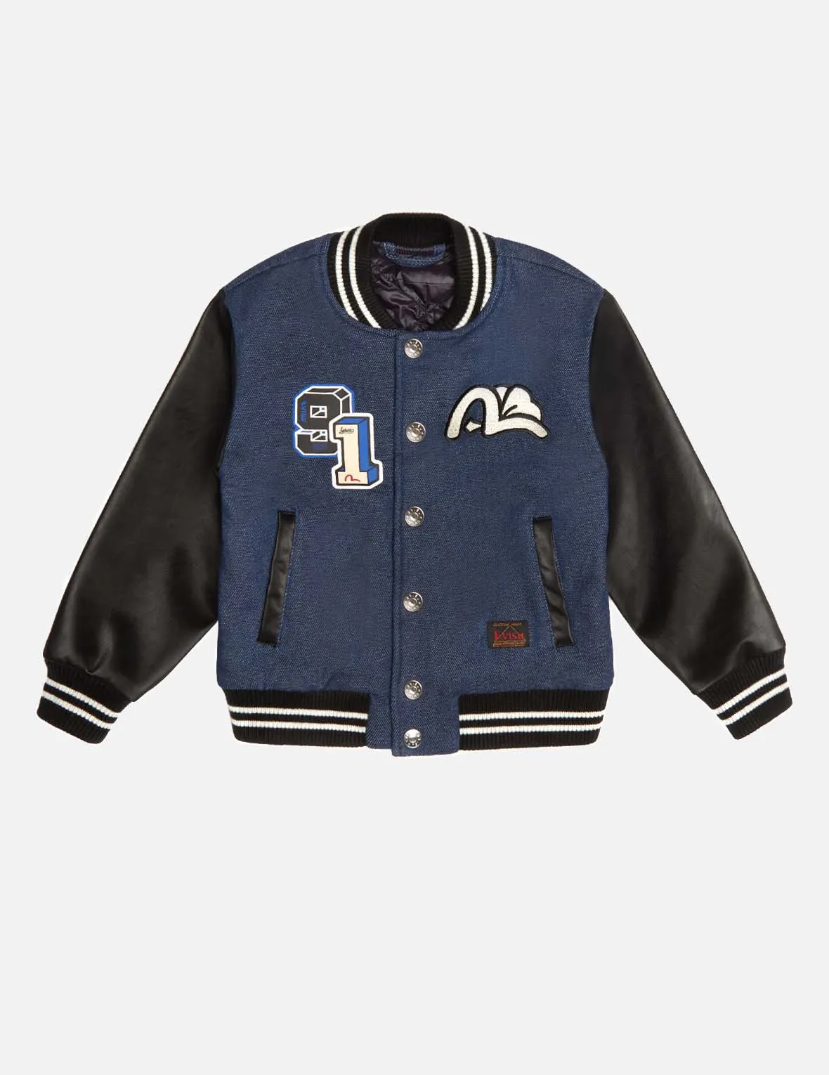 Godhead Print Regular Fit Padded Denim Baseball Jacket