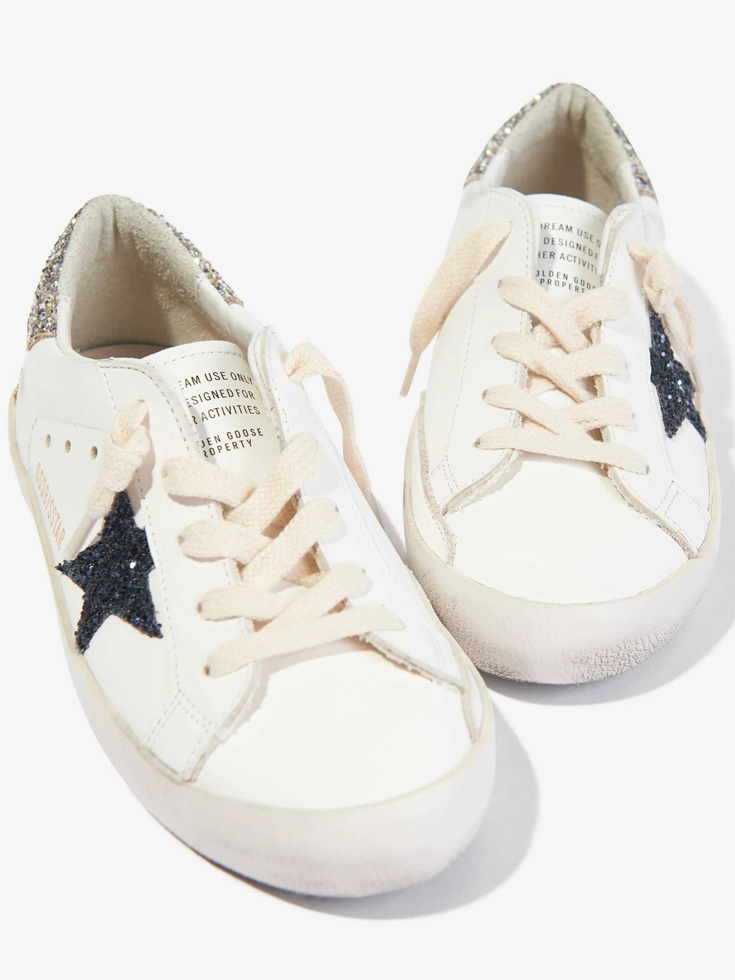 Golden Goose Girls Leather and Glitter Super Star Trainers in White