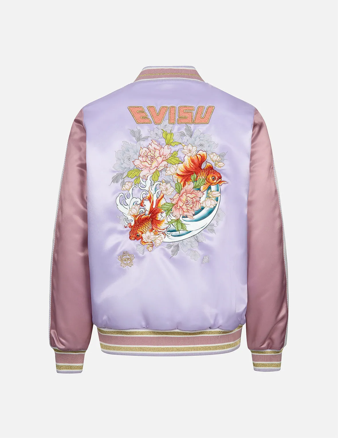 Goldfish and Floral Flow Embroidery Color-blocking Loose Fit Souvenir Jacket