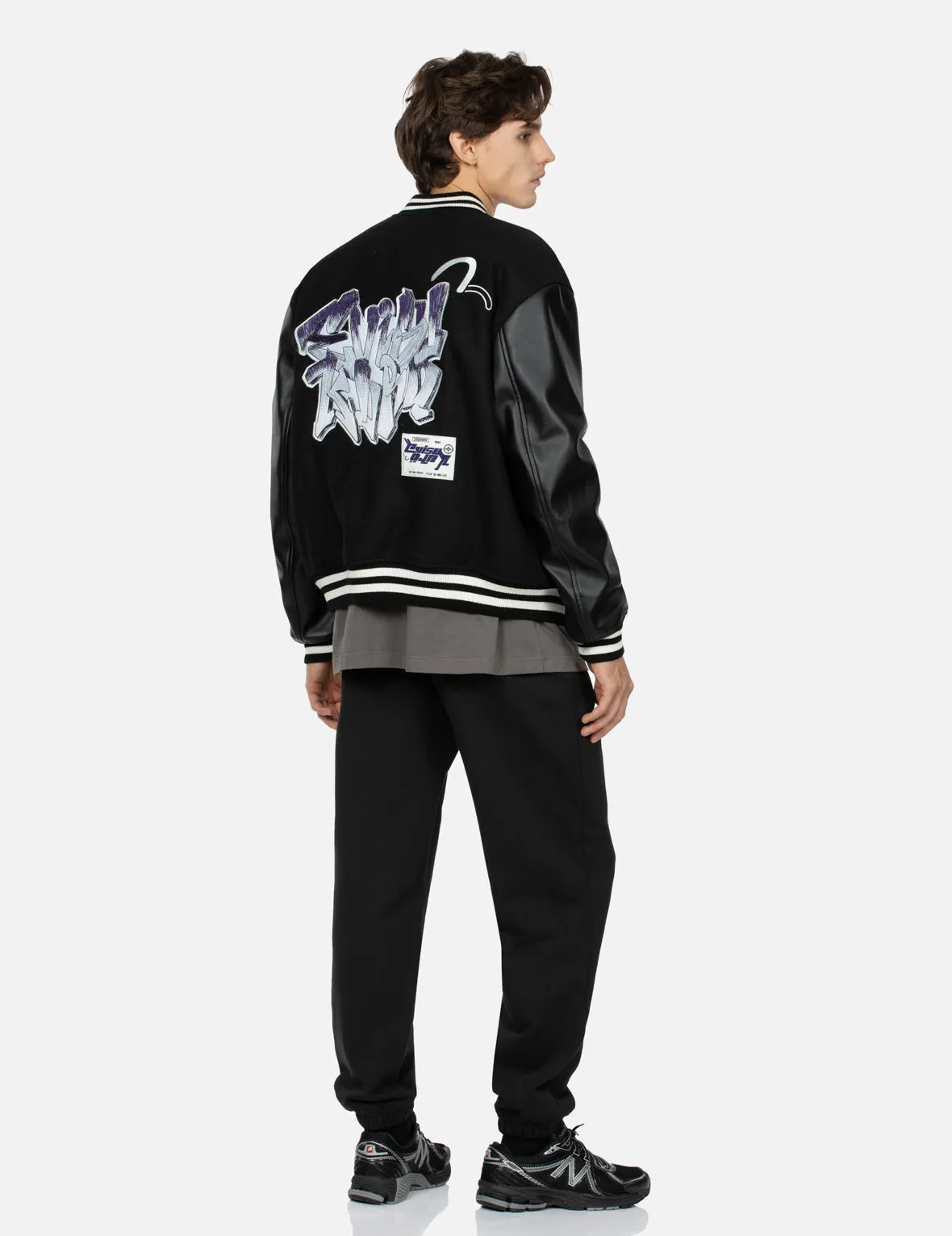 Gradated Logo Embroidered Patch Oversized Varsity Jacket