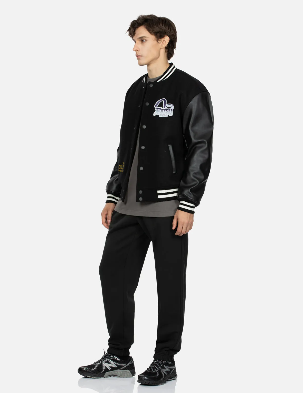 Gradated Logo Embroidered Patch Oversized Varsity Jacket