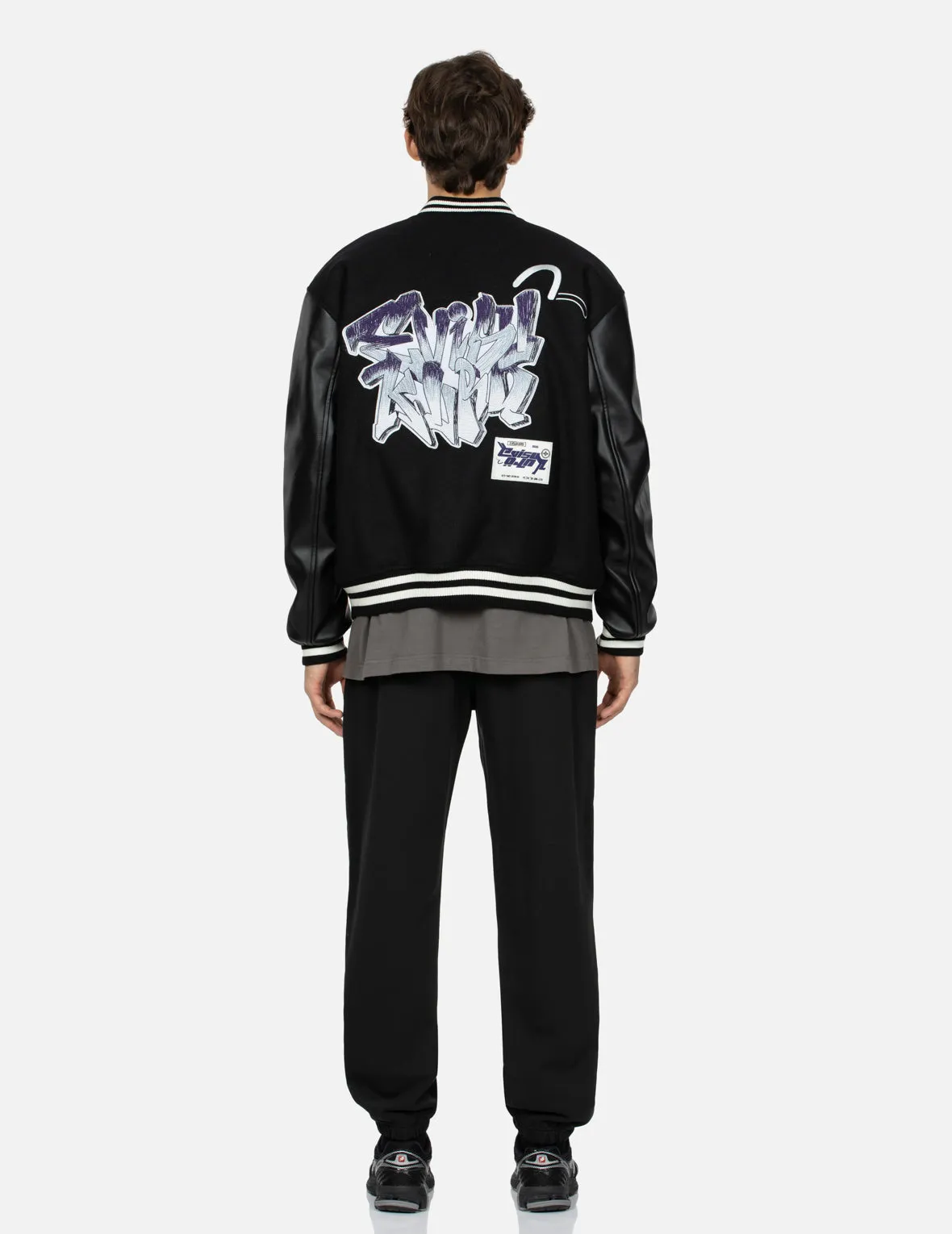 Gradated Logo Embroidered Patch Oversized Varsity Jacket