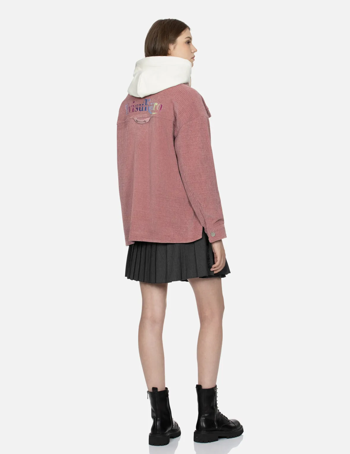 Gradient Shimmering Logo Print Oversized Corduroy Shirt Jacket