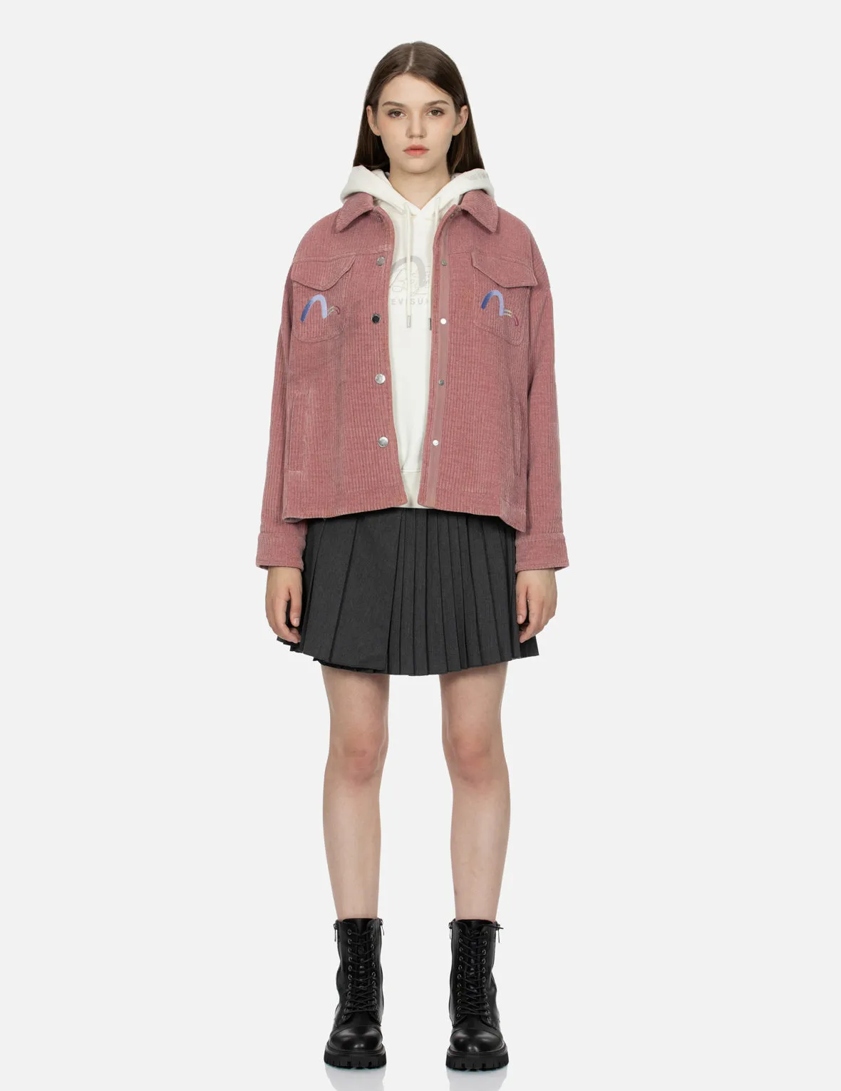 Gradient Shimmering Logo Print Oversized Corduroy Shirt Jacket