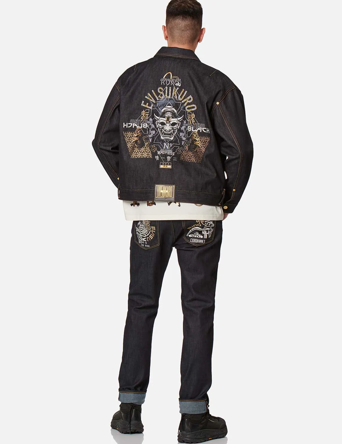 Hannya and Logo Embroidered Denim Jacket