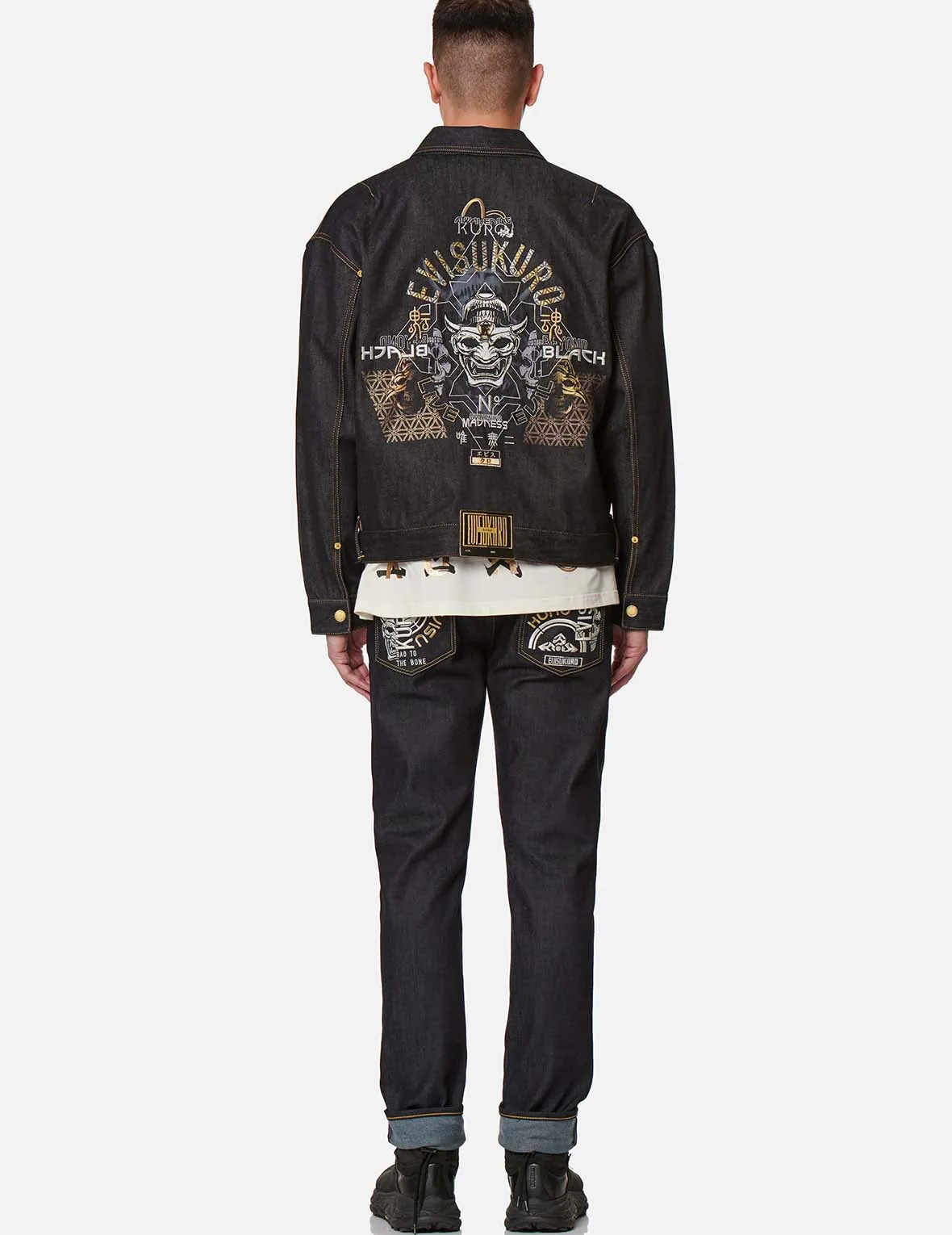 Hannya and Logo Embroidered Denim Jacket