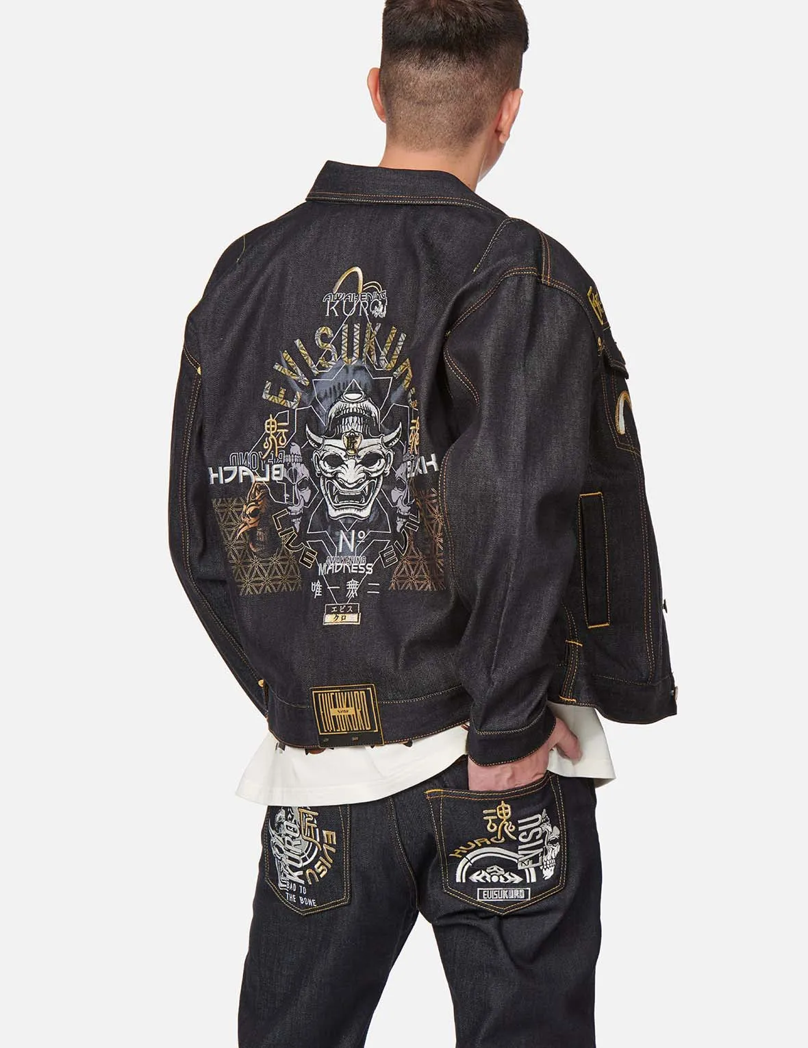 Hannya and Logo Embroidered Denim Jacket