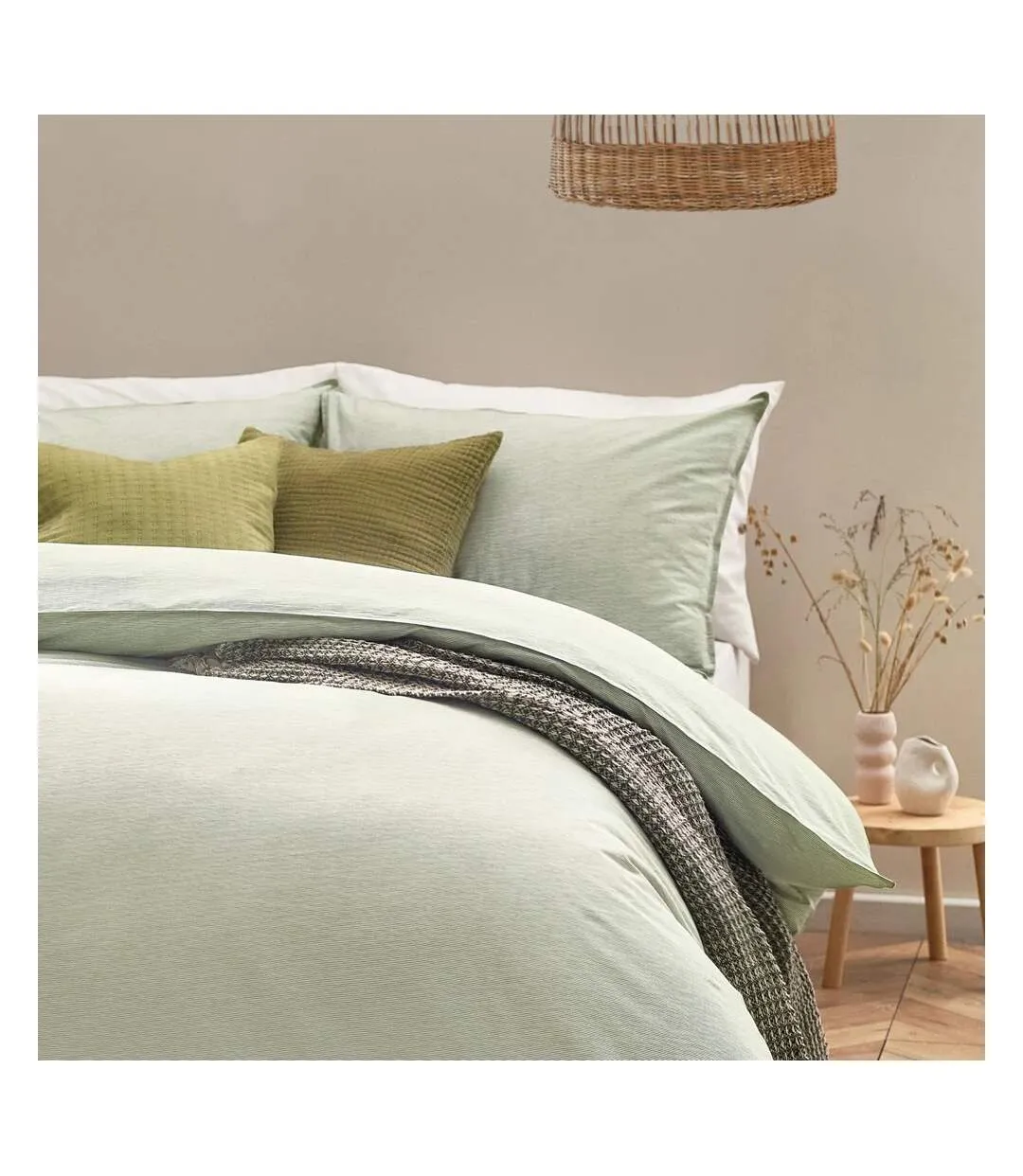 Heaton cotton stripe duvet cover set khaki green Yard