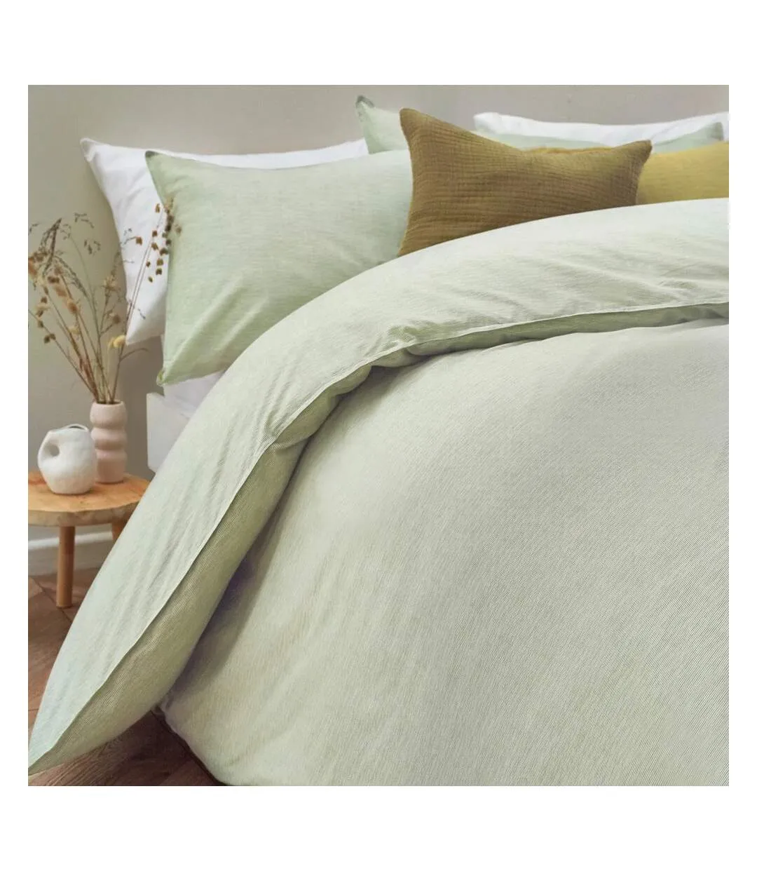 Heaton cotton stripe duvet cover set khaki green Yard