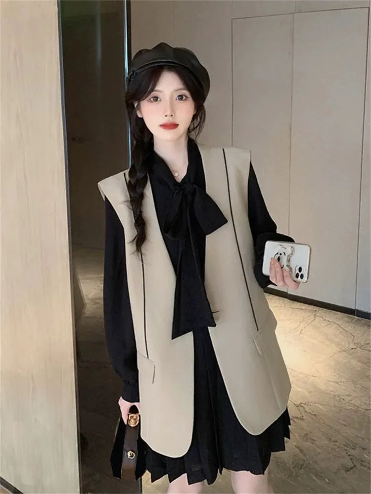 High-end light luxury celebrity design niche age-reducing slimming suit vest vest shirt skirt two-piece suit for women spring an