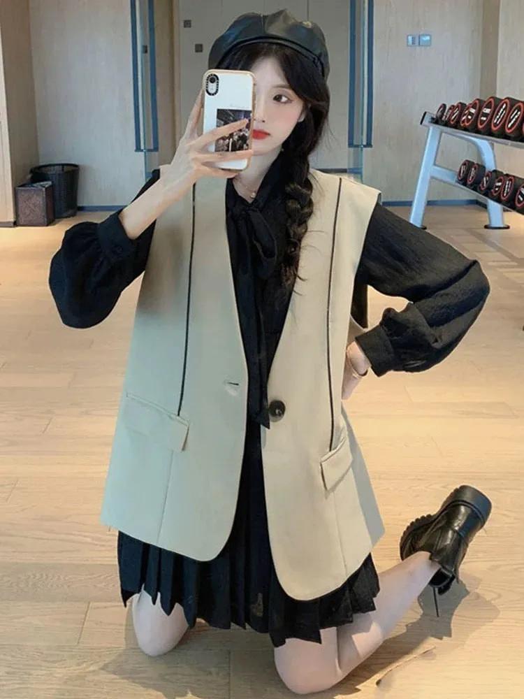 High-end light luxury celebrity design niche age-reducing slimming suit vest vest shirt skirt two-piece suit for women spring an