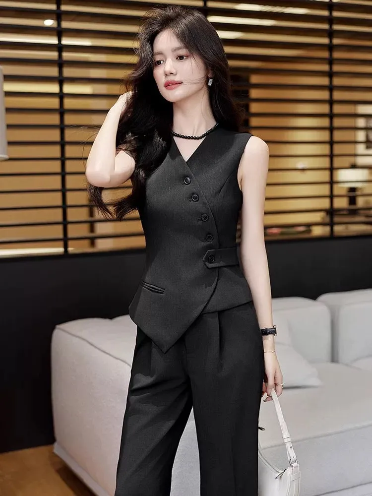 High-end white sleeveless suit vest vest suit for women new spring and summer fashionable vest two-piece set