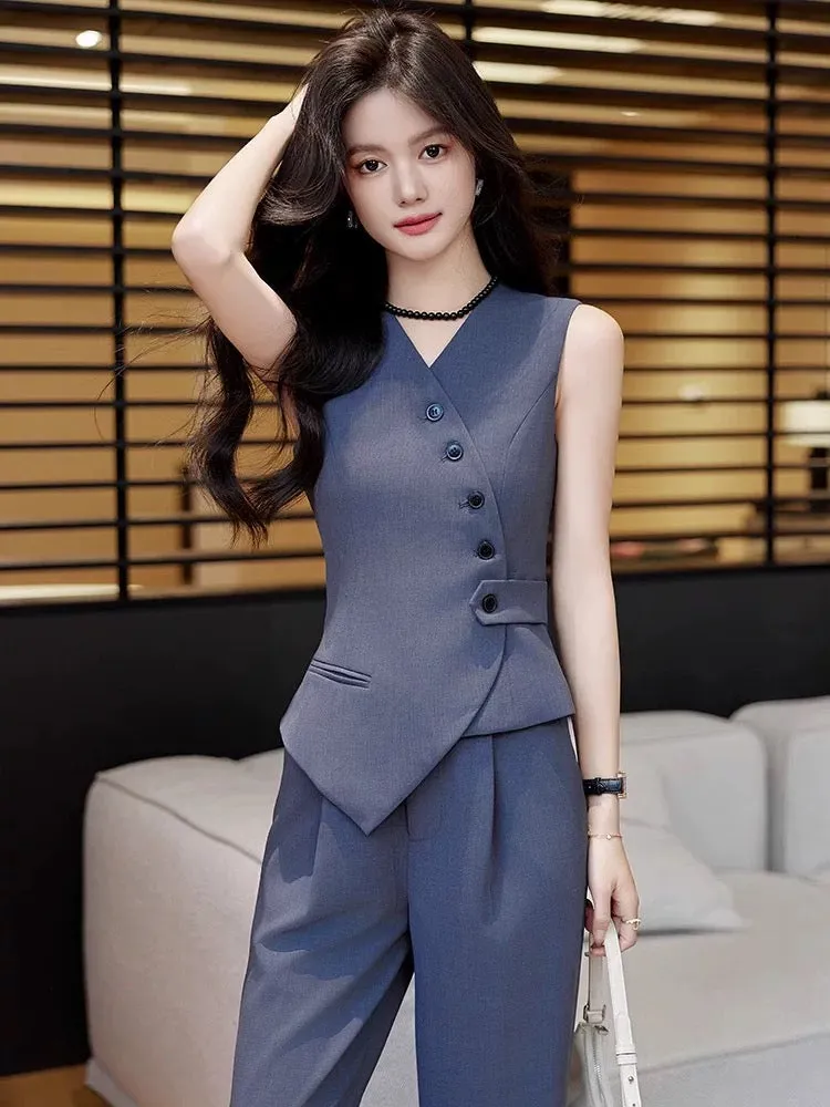 High-end white sleeveless suit vest vest suit for women new spring and summer fashionable vest two-piece set