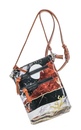 Hooey Rich Colorful Desert Night Print Canvas Leather Accent Crossbody Bag