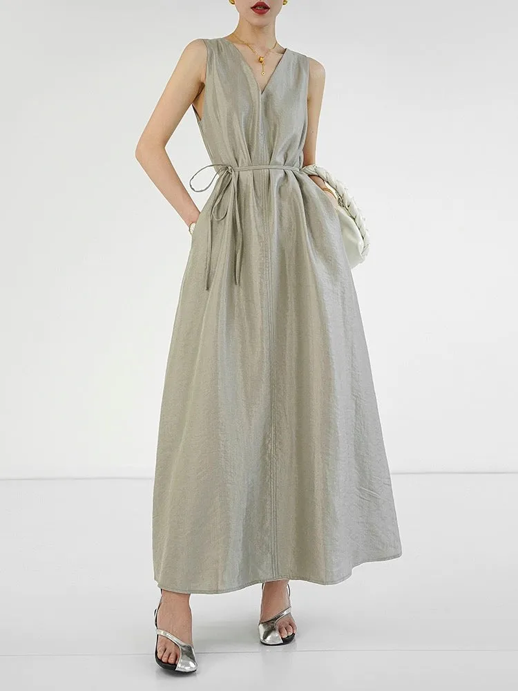 HUANZI Huanzi custom-made high-end vest dress, feminine commuter waist, slimming V-neck skirt