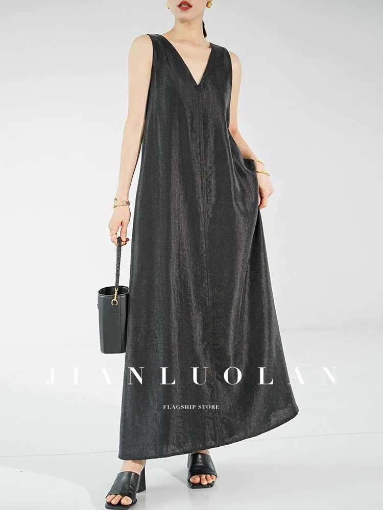 HUANZI Huanzi custom-made high-end vest dress, feminine commuter waist, slimming V-neck skirt