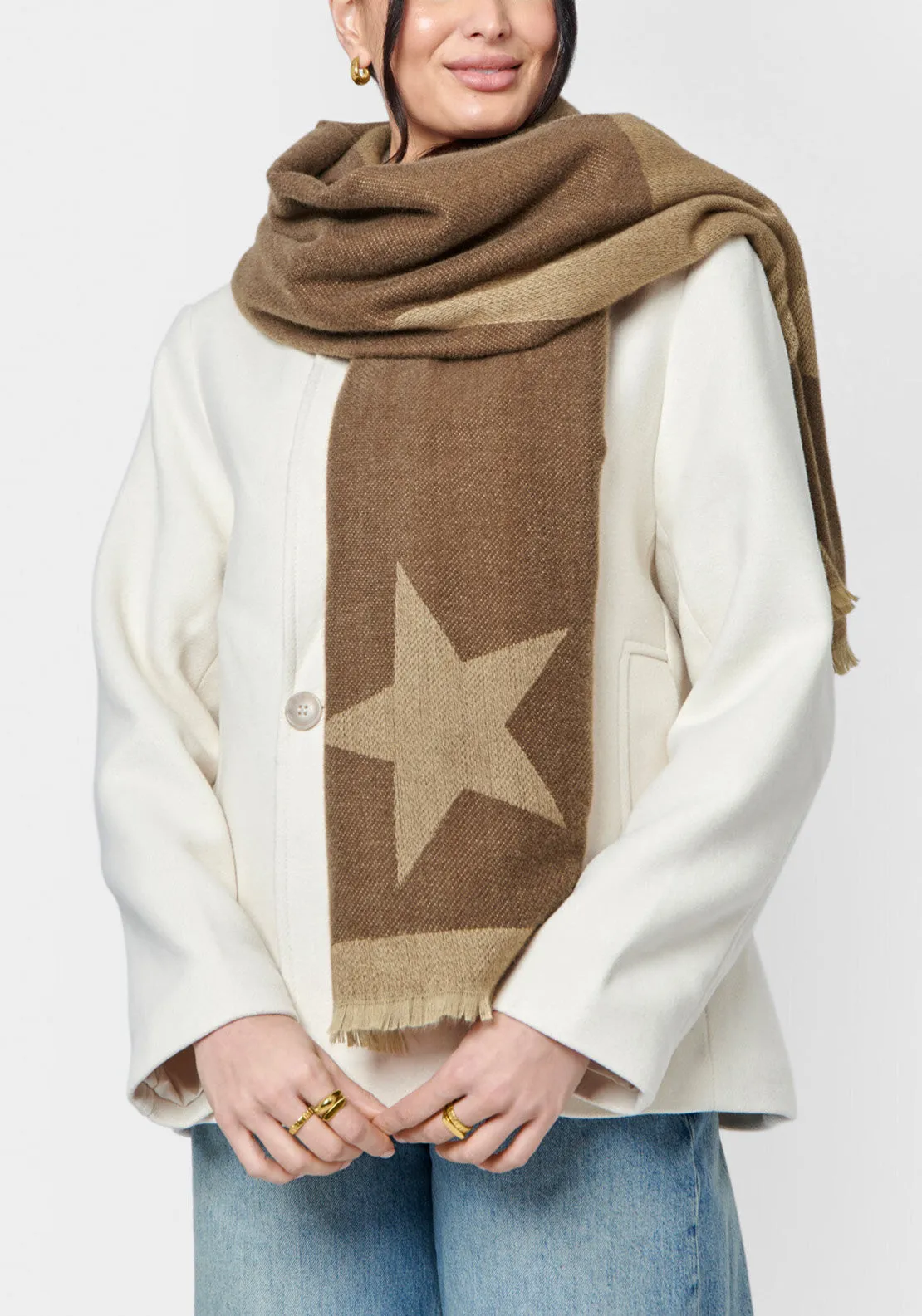 Katie Loxton Star Printed Blanket Scarf, Brown