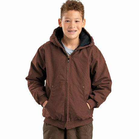 Kids Washed Hooded Jacket Quilt Lined in Brown