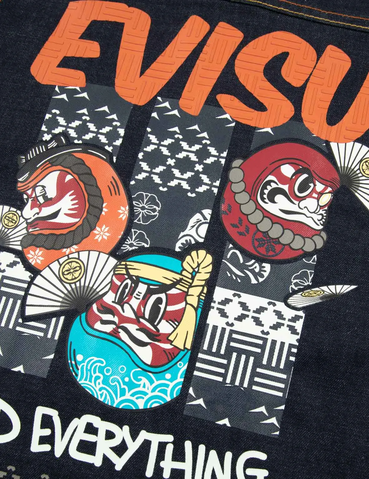 Kumadori Daruma Print Relax Fit Denim Jacket