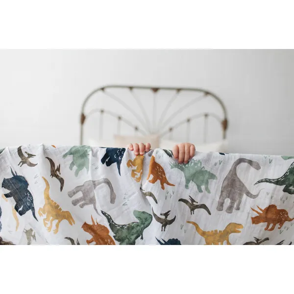 Little Unicorn Cotton Muslin Swaddle Blanket , Dino Friends