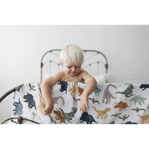 Little Unicorn Cotton Muslin Swaddle Blanket , Dino Friends