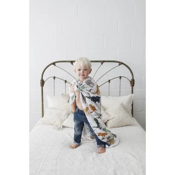 Little Unicorn Cotton Muslin Swaddle Blanket , Dino Friends