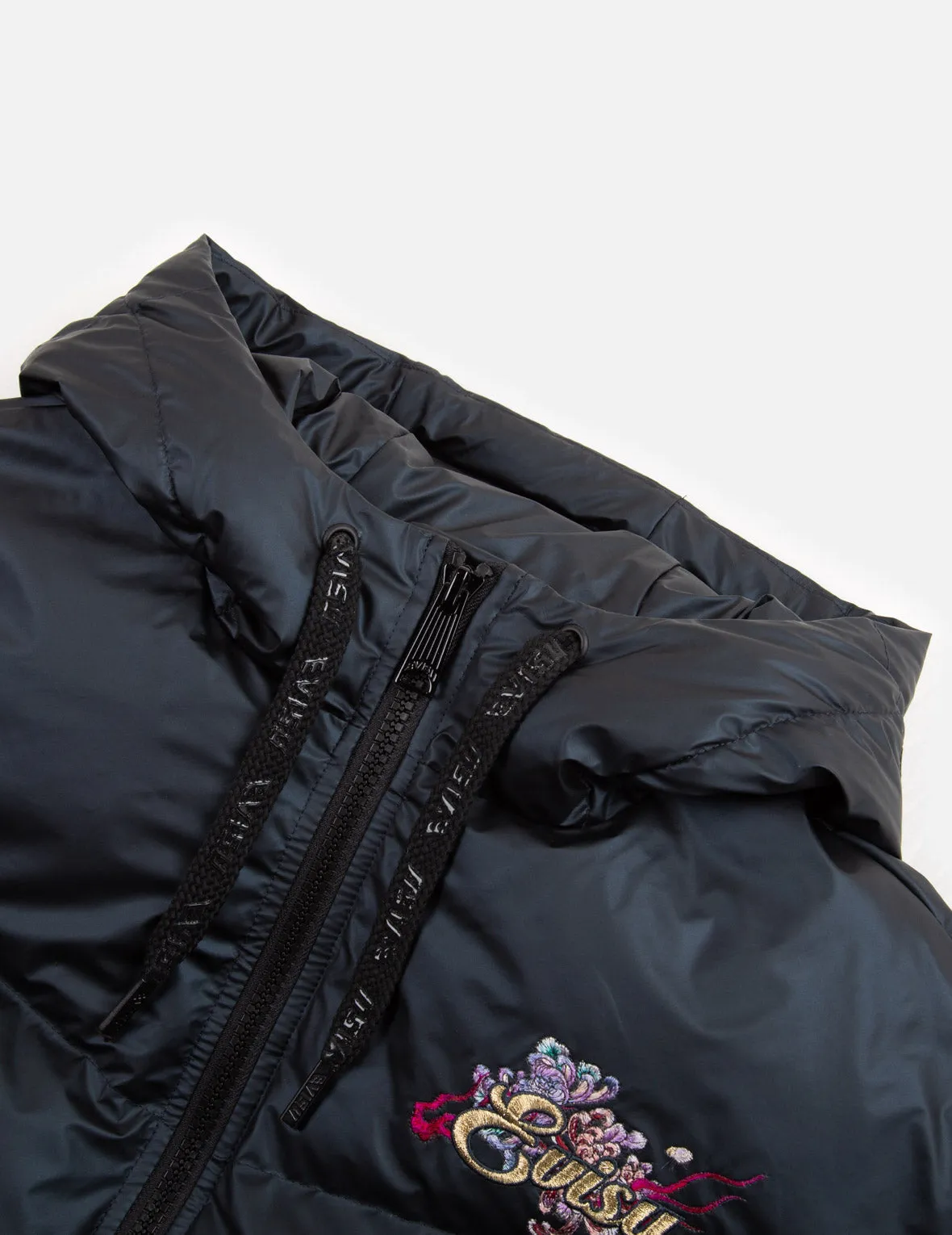 Logo and Chrysanthemum Motif Embroidered Down Jacket