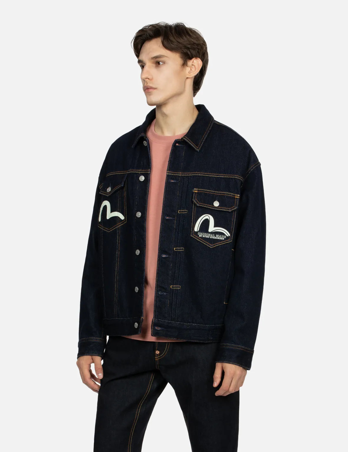 Logo and Seagull Print Loose Fit Denim Jacket