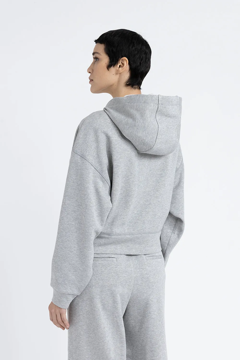 Long-sleeved cotton and Lurex hoodie