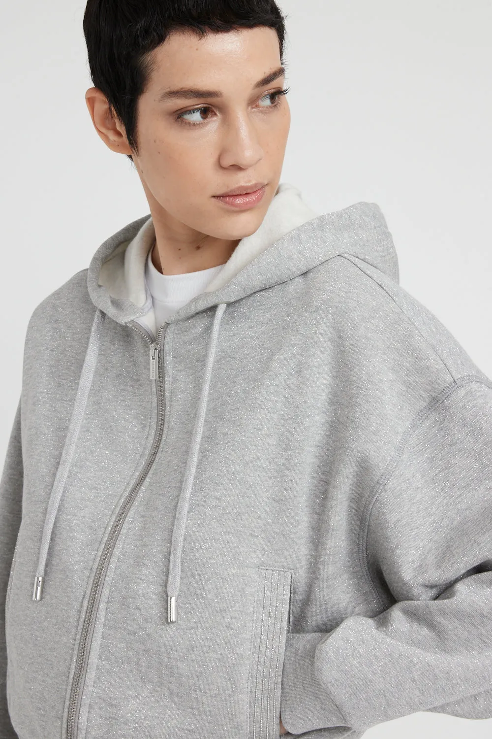 Long-sleeved cotton and Lurex hoodie