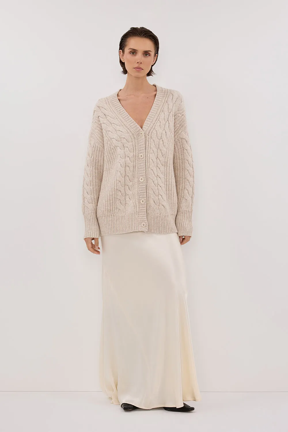 MARA CHALK CABLE KNIT CARDIGAN