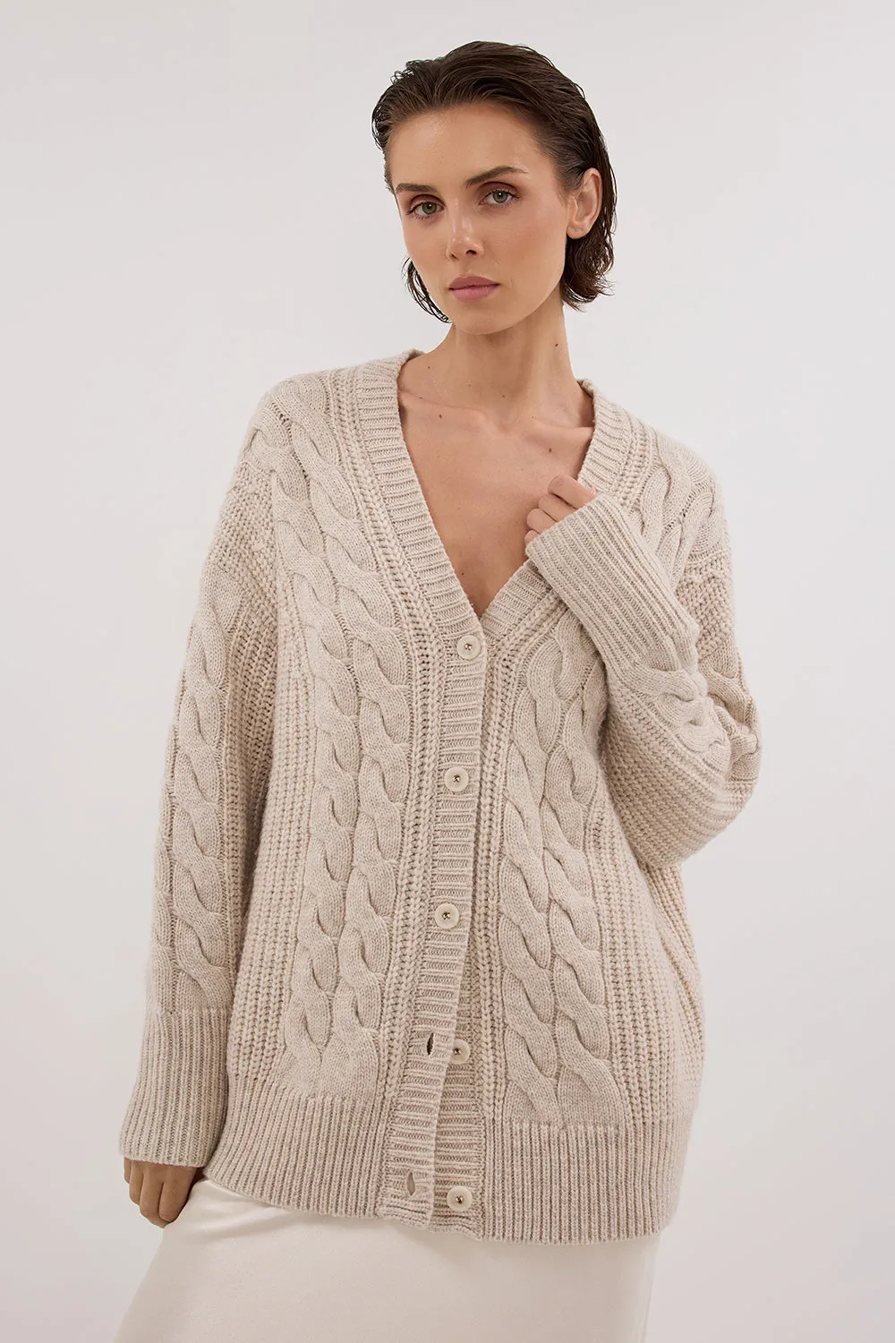 MARA CHALK CABLE KNIT CARDIGAN