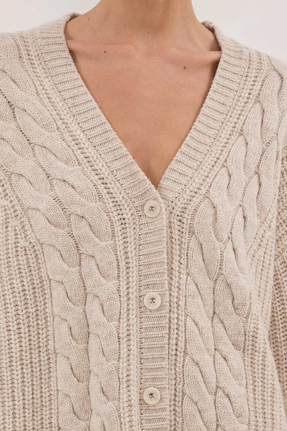 MARA CHALK CABLE KNIT CARDIGAN