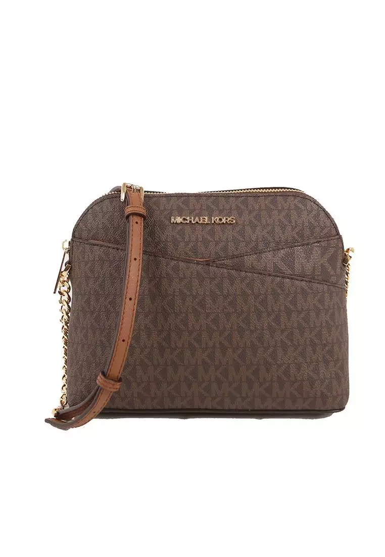 MICHAEL KORS Michael Kors Medium Signature Dome 35F1GTVC6B Crossbody Jet Set Travel Bag In Brown Acorn