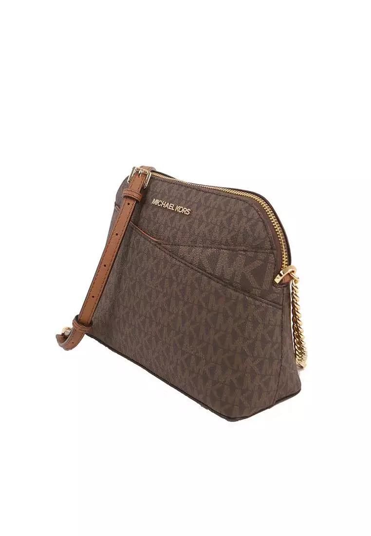 MICHAEL KORS Michael Kors Medium Signature Dome 35F1GTVC6B Crossbody Jet Set Travel Bag In Brown Acorn