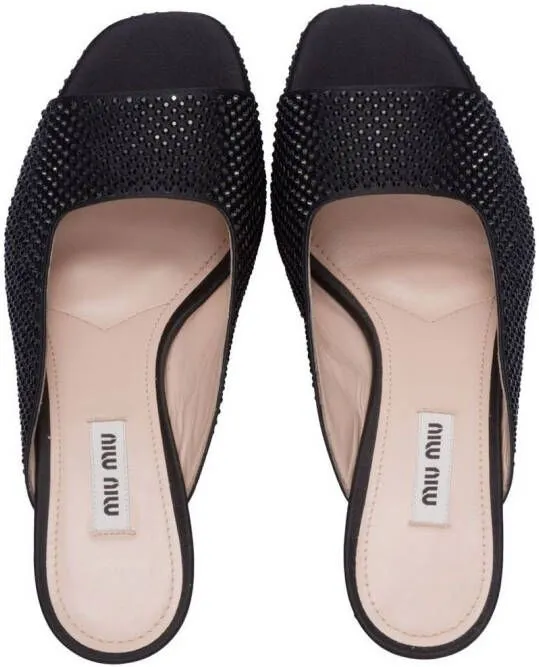 Miu crystal-embellished platform mules Black