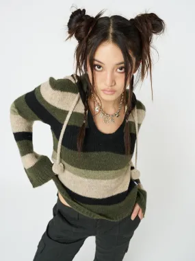 Moss Stripes Knitted Hoodie