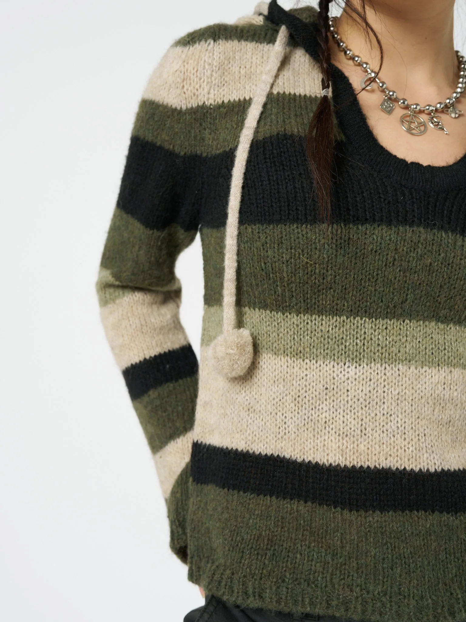 Moss Stripes Knitted Hoodie