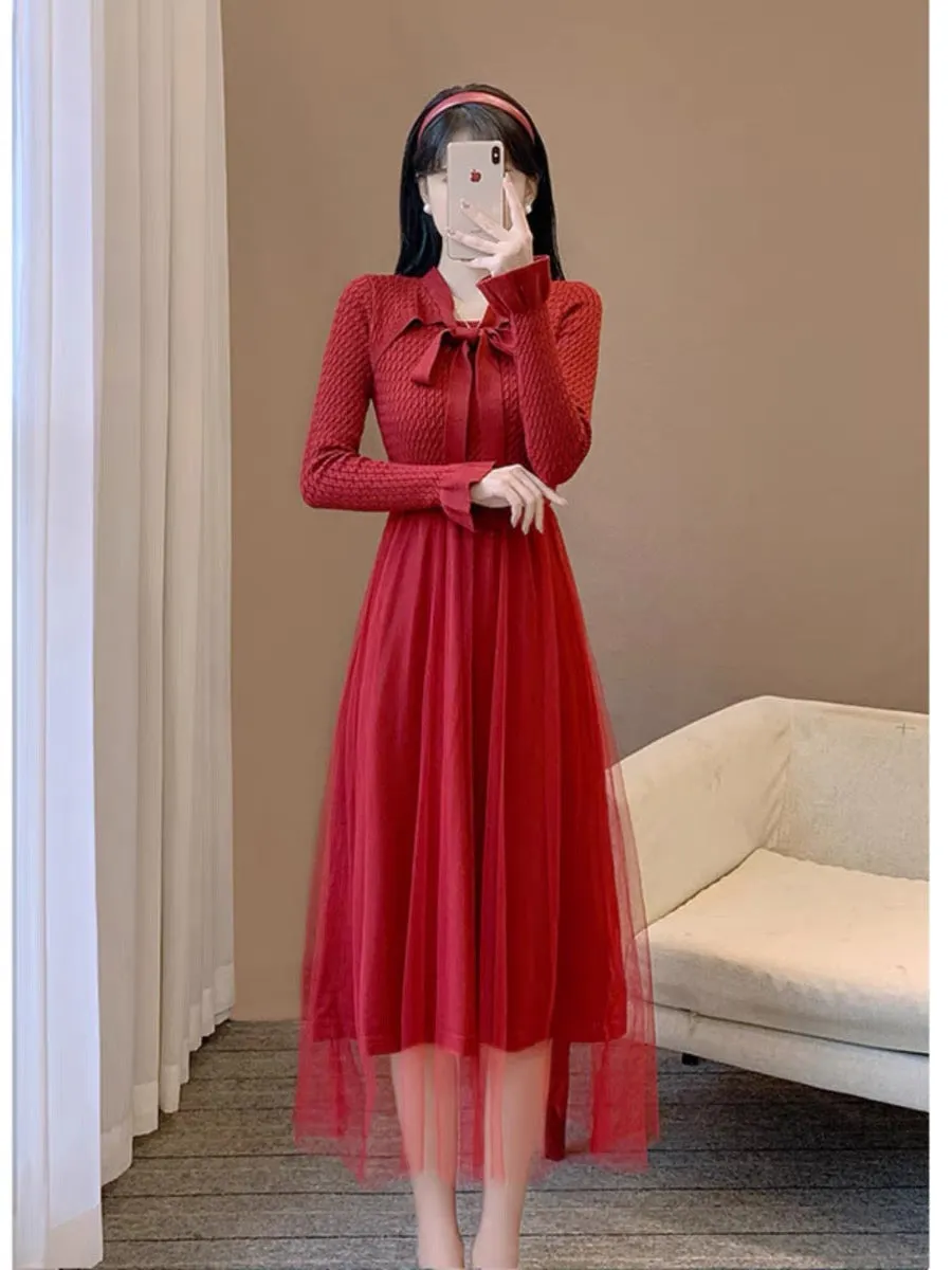 New autumn clothing, retro temperament, gentle and western style fairy skirt, bottoming sweater skirt, high-end knitted mesh dre