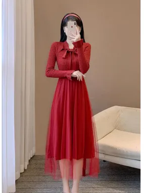 New autumn clothing, retro temperament, gentle and western style fairy skirt, bottoming sweater skirt, high-end knitted mesh dre