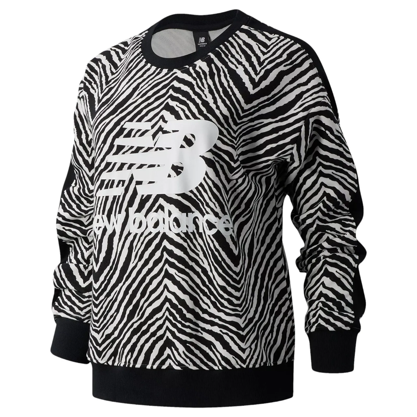 New Balance Womens Athletics AOP Animal Print Crew Sweatshirt - Black/White