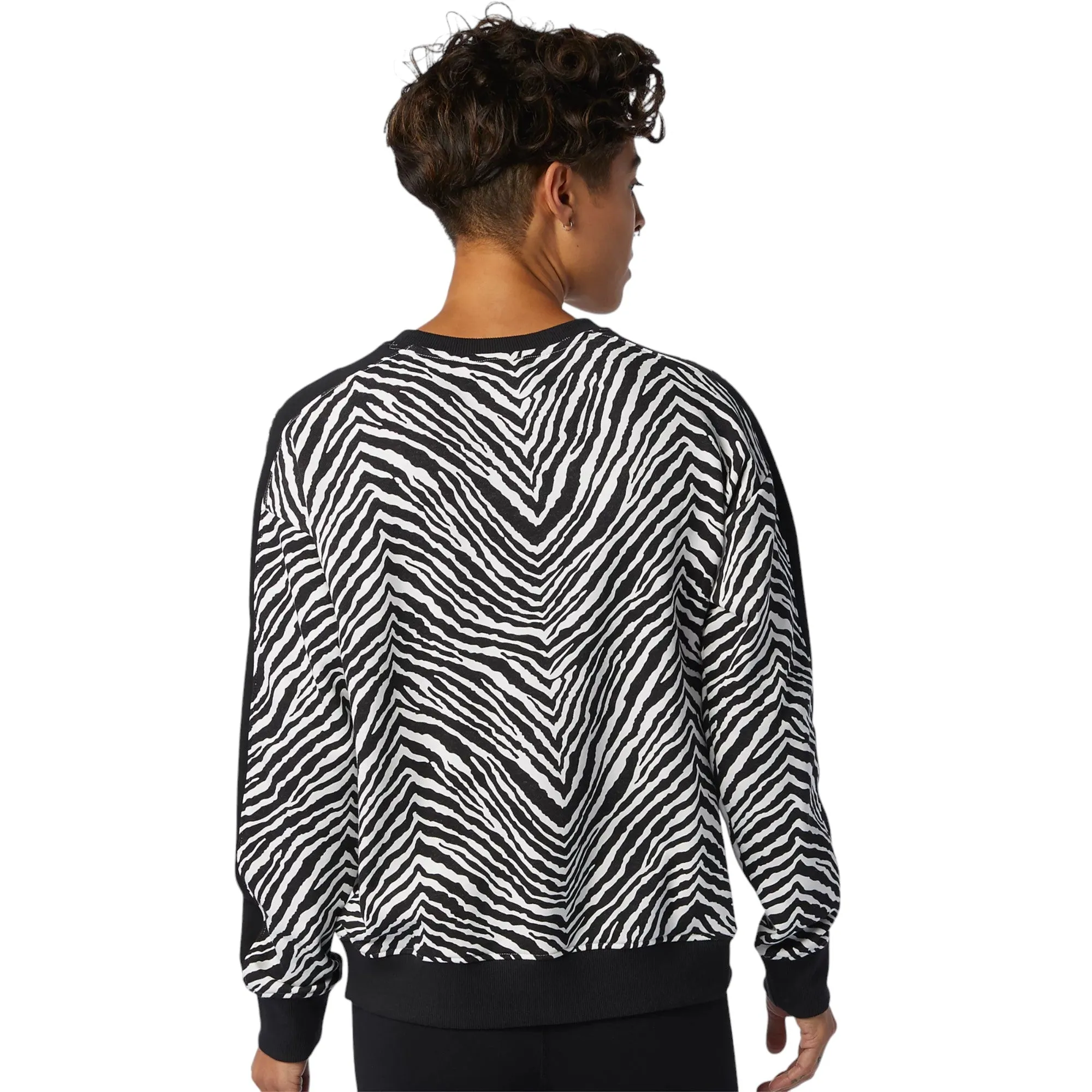 New Balance Womens Athletics AOP Animal Print Crew Sweatshirt - Black/White