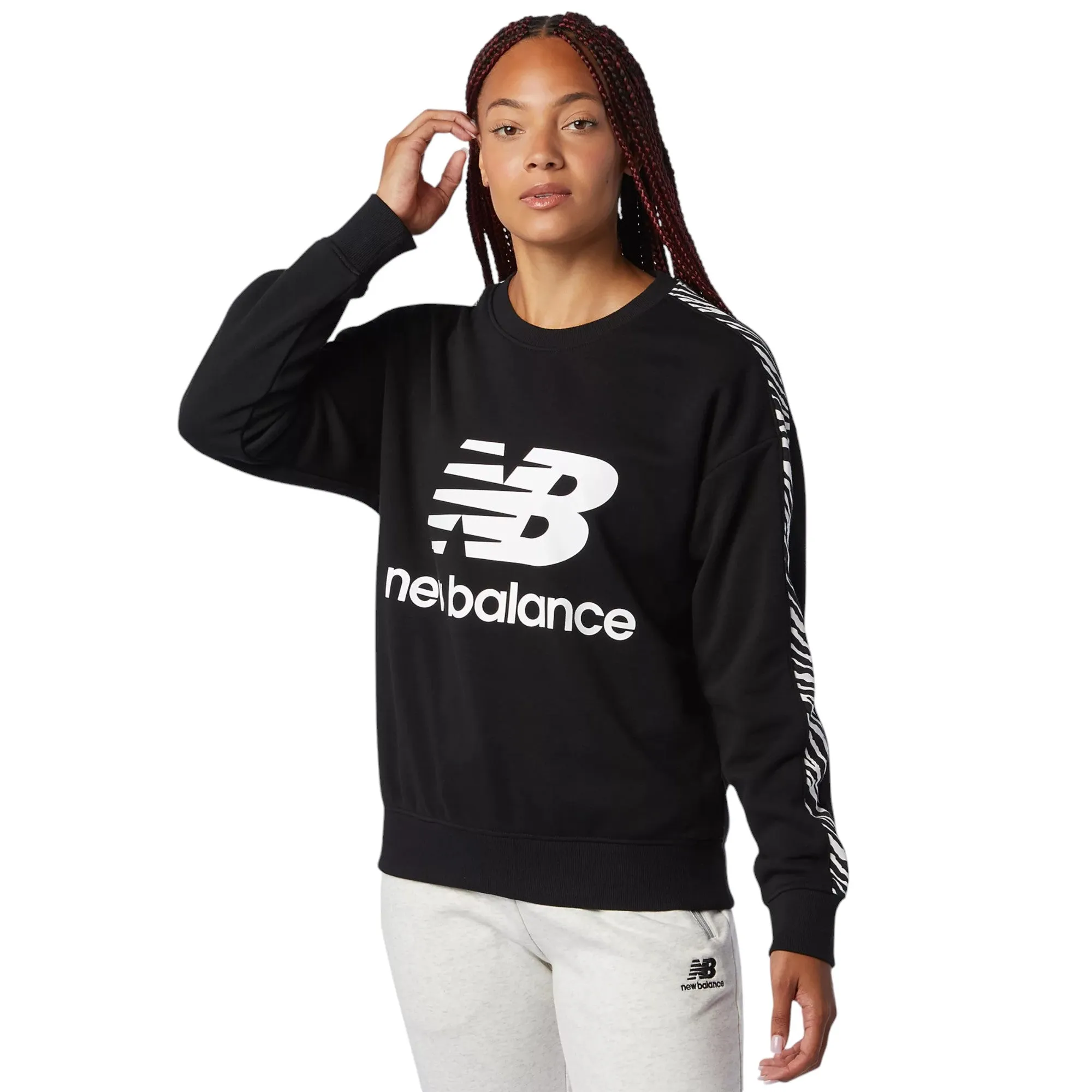 New Balance Womens NB Athletics Animal Print Crew Sweatshirt - Black