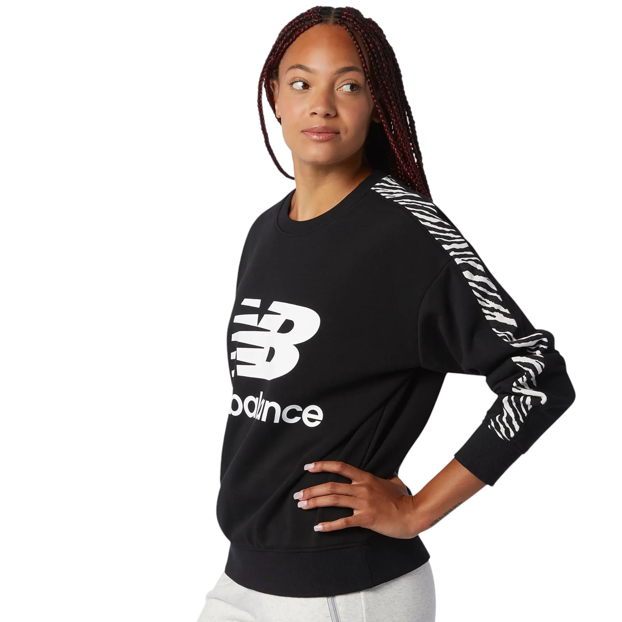 New Balance Womens NB Athletics Animal Print Crew Sweatshirt - Black