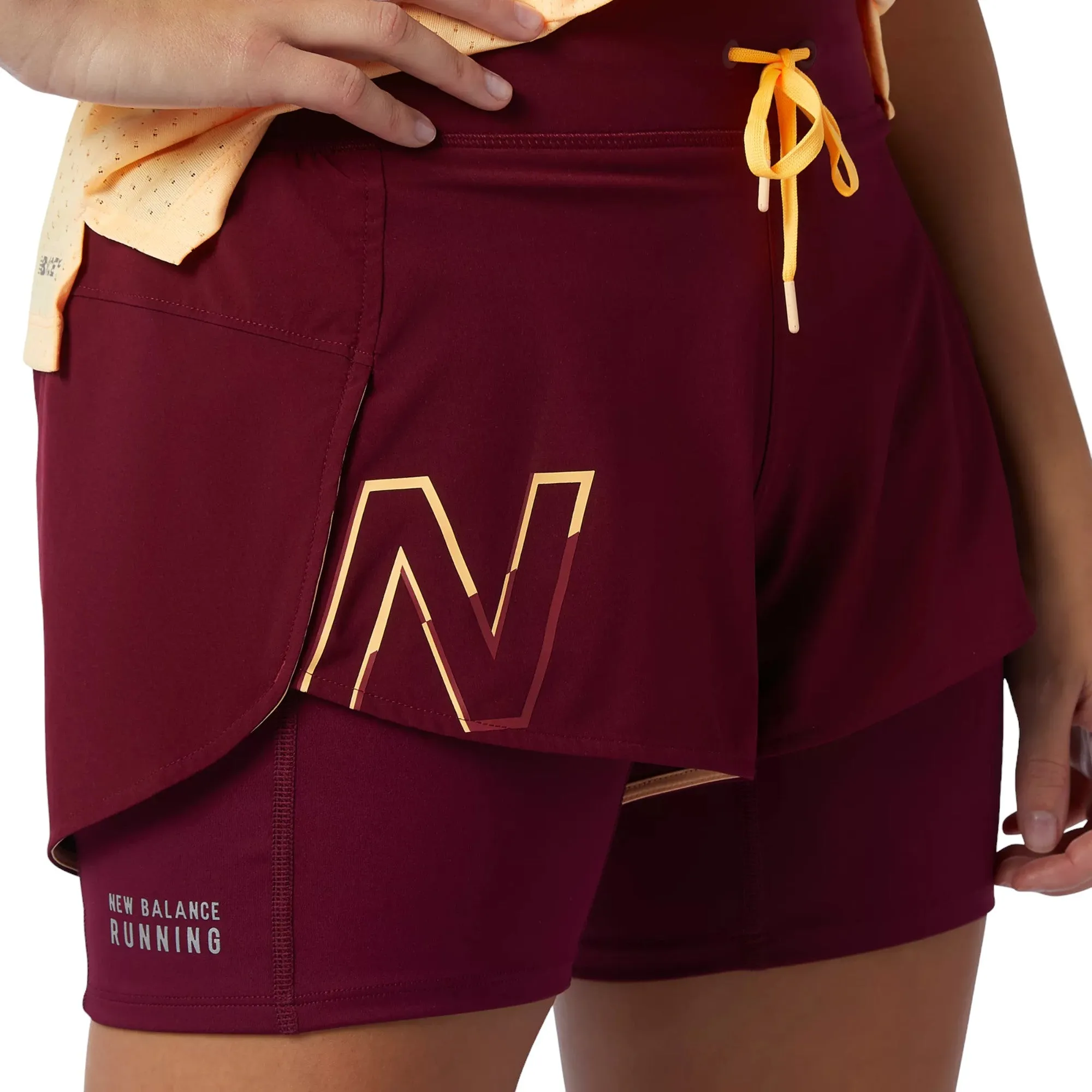 New Balance Womens Printed Impact Run 2In1 Shorts - Garnet