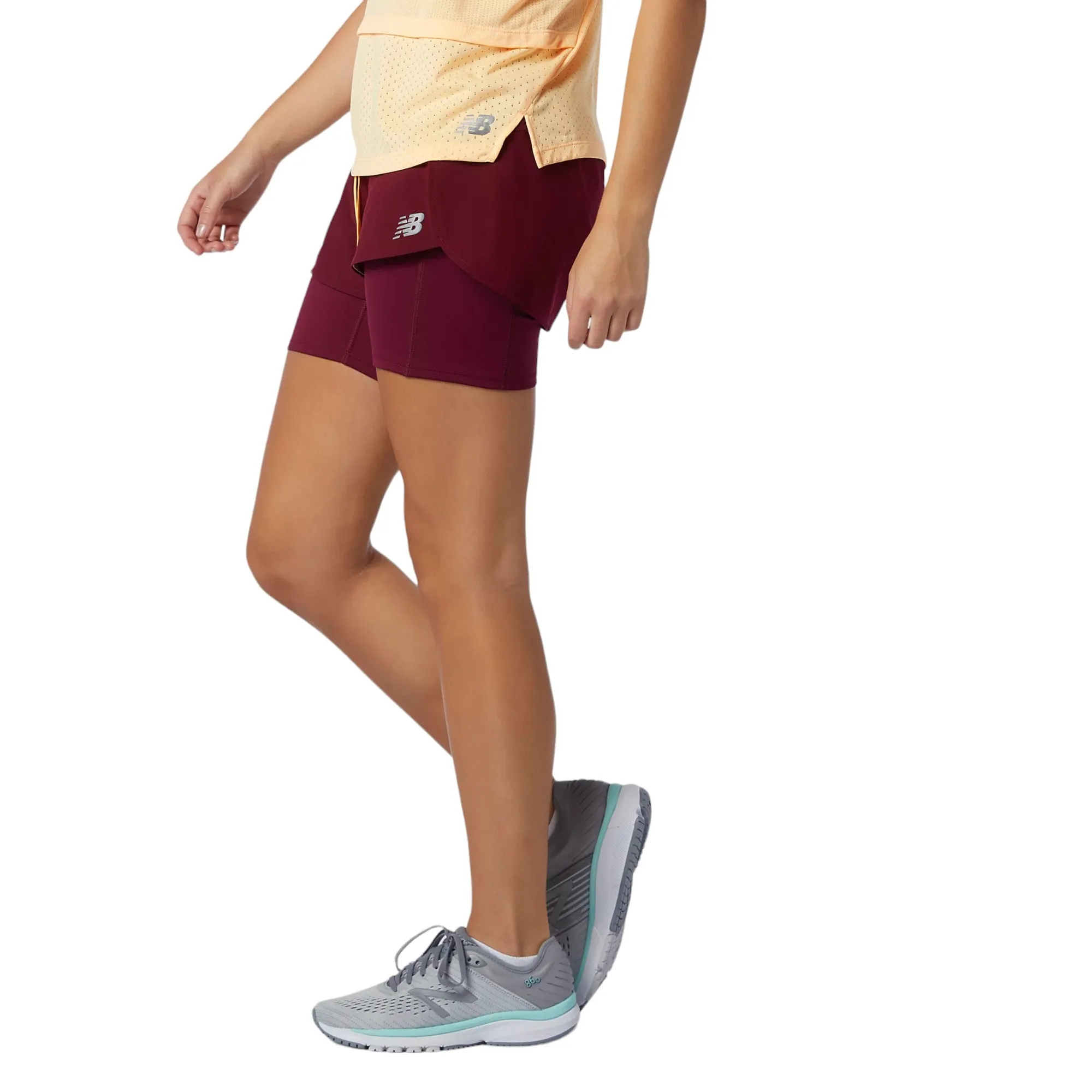 New Balance Womens Printed Impact Run 2In1 Shorts - Garnet